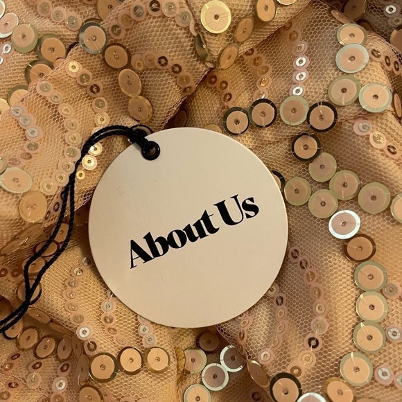 NWT ABOUT US x REVOLVE Jane Nude Sequin Halter Mini Dress, Size XS - Picture 6 of 6